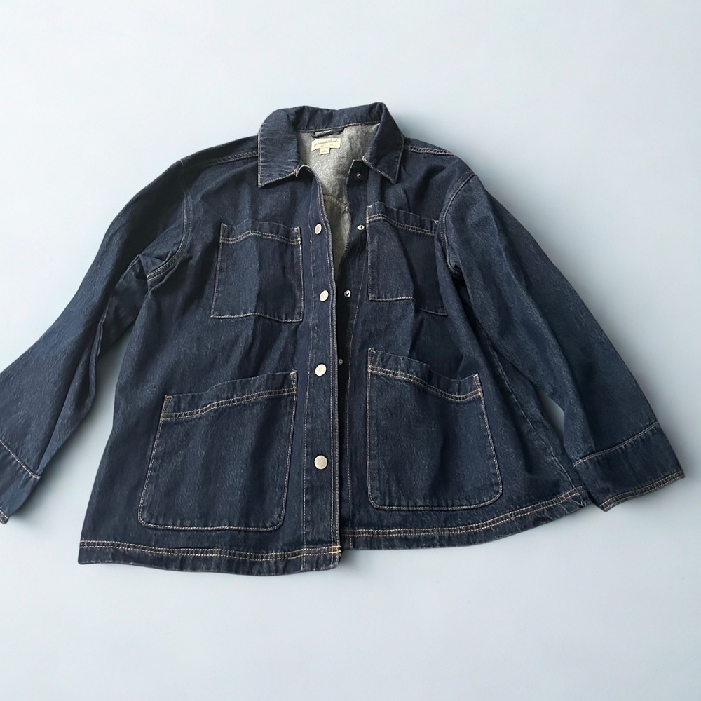 Women's Denim Chore Coat - Universal Thread™ Dark Wash L: Heavyweight Cotton Ble